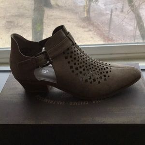 Tan cut out booties with strap never worn